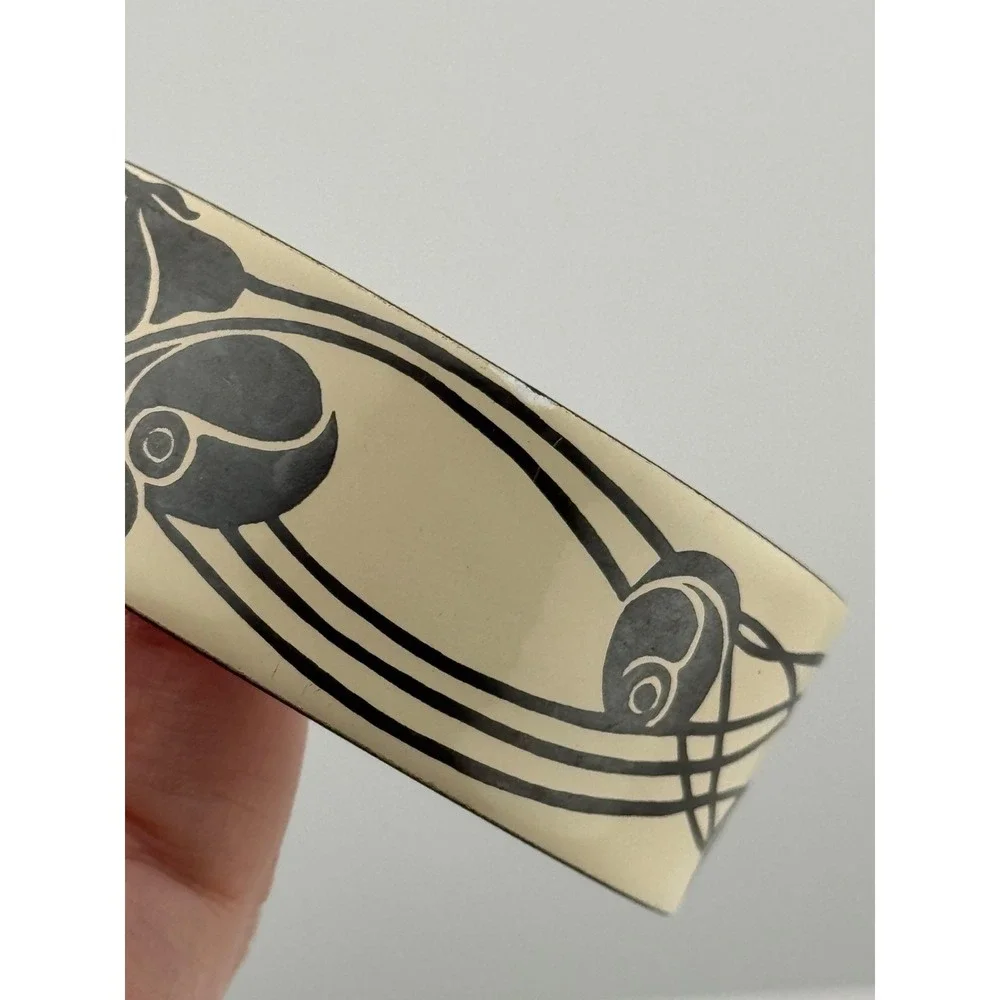 Vintage Enamel Rose Flower Bangle Bracelet Unsigned Possibly Michaela Frey‎